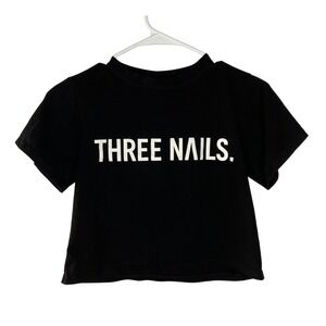 Three Nails Black Crop Top XS Christian Graphic Tee Womens Activewear Shirt